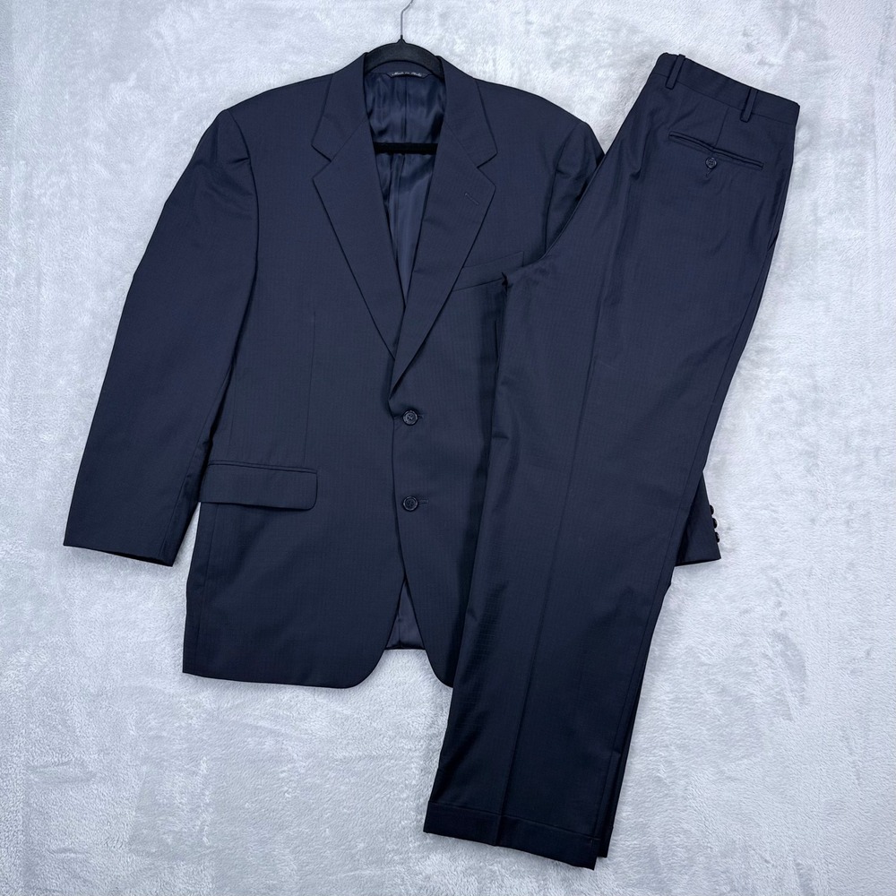 Canali Wool 13220 Suit Men 42R Blazer 34" Pants Navy Blue Textured 2-Piece Italy
